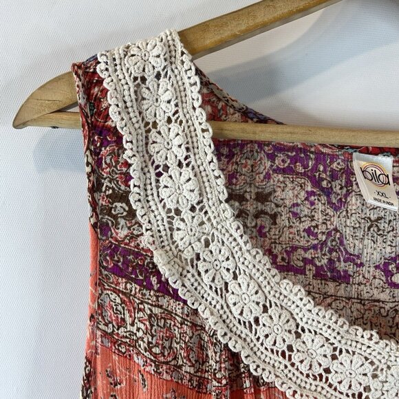 Bila Womens Maxi Dress Size XXL Multicolor Damask Sleeveless Crochet Scoop Neck - Picture 7 of 12